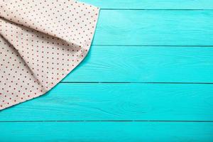 top view empty wooden table and tablecloth copy space photo