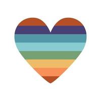 Flat vector hippy boho illustration. Hand drawn retro groovy rainbow pride heart