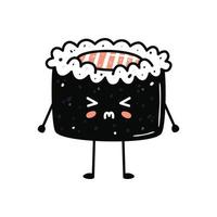 mascota de sushi kawaii en estilo de dibujos animados. lindo maki con salmón para menú vector