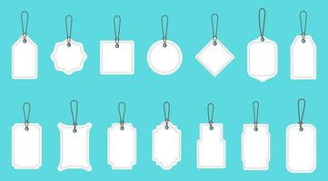 Set of blank White price tags in different shapes. Collection of labels with string vector