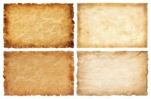 collection set old parchment paper sheet vintage aged or texture isolated on white background photo