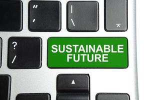 sustainable future words on green keyboard button photo