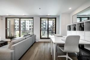 Modern apartment in new buliding in Montreal, Griffintown, Canada, fully staged and furnished photo