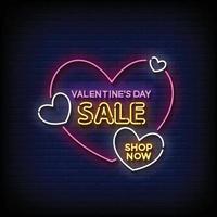 neon sign valentine day sale with brick wall background vector illustration