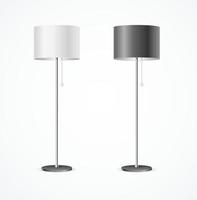 Juego de lámparas de pie 3d detalladas y realistas en blanco y negro. vector