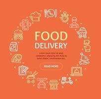 Food Delivery Service Signs Round Design Template Thin Line Icon Concept. Vector