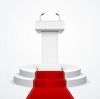 Realistic Detailed 3d White Blank Podium Tribune Debate or Stage Stand. Vector