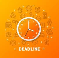 Deadline Concept with Realistic Detailed 3d Wall Clock. Vector