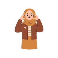 Muslim Woman with korean heart finger vector