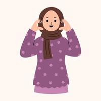 Muslim Woman with korean heart finger vector