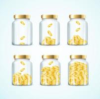 Realistic 3d Detailed Money in Jar Set. Vector