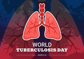 ilustración del día mundial de la tuberculosis el 24 de marzo con imágenes de los pulmones y la inspección de órganos en plantillas de página de inicio dibujadas a mano de dibujos animados planos vector