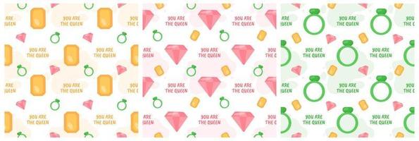 Set of Women Day Seamless Pattern Design with Girl Ornament in Template Hand Drawn Cartoon Flat Illustration vector
