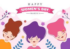 ilustración del día internacional de la mujer el 8 de marzo para celebrar los logros de las mujeres en dibujos animados planos dibujados a mano plantillas de página de inicio vector