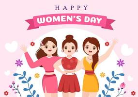 ilustración del día internacional de la mujer el 8 de marzo para celebrar los logros de las mujeres en dibujos animados planos dibujados a mano plantillas de página de destino vector