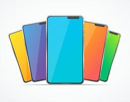 Realistic Detailed 3d Color Mobile Phone Set. Vector