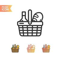 Picnic Basket Thin Line Icon Set. Vector