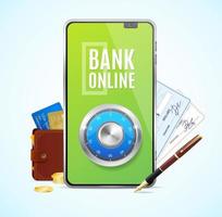 Realistic 3d Detailed Bank Online App Concept. Vector