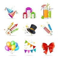 conjunto de iconos de fiesta detallados en 3d realistas. vector