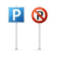 Realistic Detailed 3d No Parking and Parking Road Sign Group. Vector