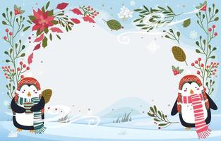 Winter Border Background with Two Penguins vector