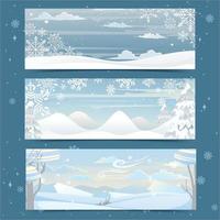 Winter Banner Template with Blue Background and Snow vector