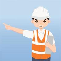 Architect, technician and builders and engineers and mechanics and Construction Worker People teamwork ,Vector illustration cartoon character. Engineer with white safety helmet in construction site. vector