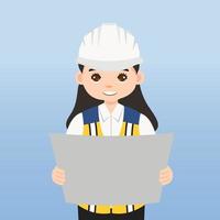 Architect, technician and builders and engineers and mechanics and Construction Worker People teamwork ,Vector illustration cartoon character. Engineer with white safety helmet in construction site. vector