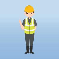 Architect, technician and builders and engineers and mechanics and Construction Worker,Vector illustration cartoon character. Woman engineer with white safety helmet and vest in construction site. vector