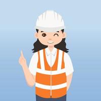 Architect, technician and builders and engineers and mechanics and Construction Worker,Vector illustration cartoon character. Woman Engineer with white safety helmet and vest in construction site. vector
