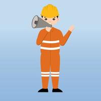 arquitecto, técnico y constructores e ingenieros y mecánicos y trabajadores de la construcción, personaje de dibujos animados de ilustración vectorial. mujer ingeniera con casco de seguridad blanco y chaleco en obra. vector