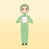 jóvenes musulmanas con ropa de moda y hiyab. chicas musulmanas hijab de moda. personajes femeninos usando hiyab y ropa musulmana. ilustración vectorial de dibujos animados plana. vector