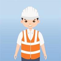 arquitecto, técnico y constructores e ingenieros y mecánicos y trabajadores de la construcción trabajo en equipo, personaje de dibujos animados de ilustración vectorial. ingeniero con casco de seguridad blanco en obra. vector