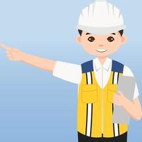 Architect, technician and builders and engineers and mechanics and Construction Worker,Vector illustration cartoon character. Engineer with white safety helmet and vest in construction site. vector