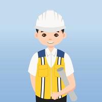 Architect, technician and builders and engineers and mechanics and Construction Worker,Vector illustration cartoon character. Engineer with white safety helmet and vest in construction site. vector