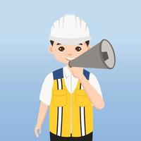 Architect, technician and builders and engineers and mechanics and Construction Worker,Vector illustration cartoon character. Engineer with white safety helmet and vest in construction site. vector