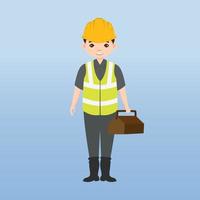 arquitecto, técnico y constructores e ingenieros y mecánicos y trabajadores de la construcción, personaje de dibujos animados de ilustración vectorial. mujer ingeniera con casco de seguridad blanco y chaleco en obra. vector