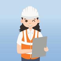 Architect, technician and builders and engineers and mechanics and Construction Worker,Vector illustration cartoon character. Woman Engineer with white safety helmet and vest in construction site. vector