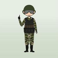 Army soldier, men , in camouflage combat uniform saluting. Cute flat cartoon style. Army or soldier character vector. Soldier keeps watch on guard. Rangers on border. vector