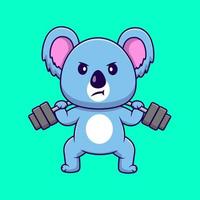 Cute Koala Lifting Barbell Cartoon Vector Icons Illustration. Flat Cartoon Concept. Suitable for any creative project.