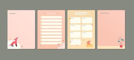 Spring Pastel Mood Journal Pages Template with Fox and Bunny vector