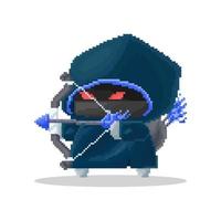 Vector pixel art chibi ghost archer character