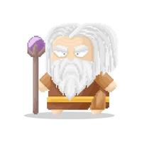 Grandpa wizard chibi character pixel art vector