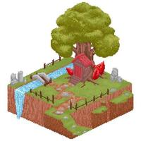 isométrica pixel art bruja rojo rubí casa vector