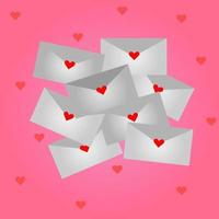 Illustrator vector of a lot of envelopes with heart on pink background. Love letter