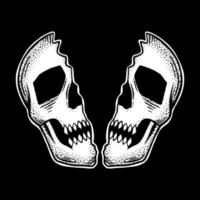 skull art Illustration hand drawn black and white vector for tattoo, sticker, logo etc