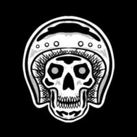 cráneo casco arte ilustración dibujado a mano vector blanco y negro para tatuaje, pegatina, logotipo, etc.