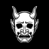 Devil mask art Illustration hand drawn black and white vector for tattoo, sticker, logo etc