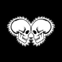 Skull couple art Illustration hand drawn black and white vector for tattoo, sticker, logo etc