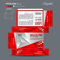 suplementos y diseño de caja cosmética, plantilla de diseño de paquete, esquema de caja, diseño de caja, diseño de etiqueta, ilustración de vector de idea creativa de diseño de paquete, fondo de polígono rojo